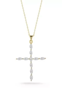 Sterling Silver Marquise Cut CZ Cross Pendant Necklace