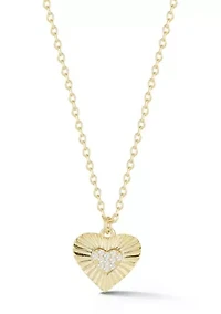 Sterling Silver Cubic Zirconia Frilled Heart Pendant Necklace