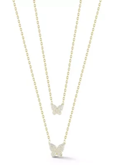 Sterling Silver CZ Double Layer Butterfly Pendant Necklace