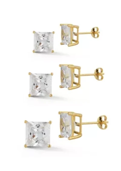Sterling Silver Square CZ Studs 3 Pair Set