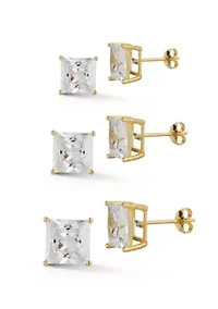 Sterling Silver Square CZ Studs 3 Pair Set