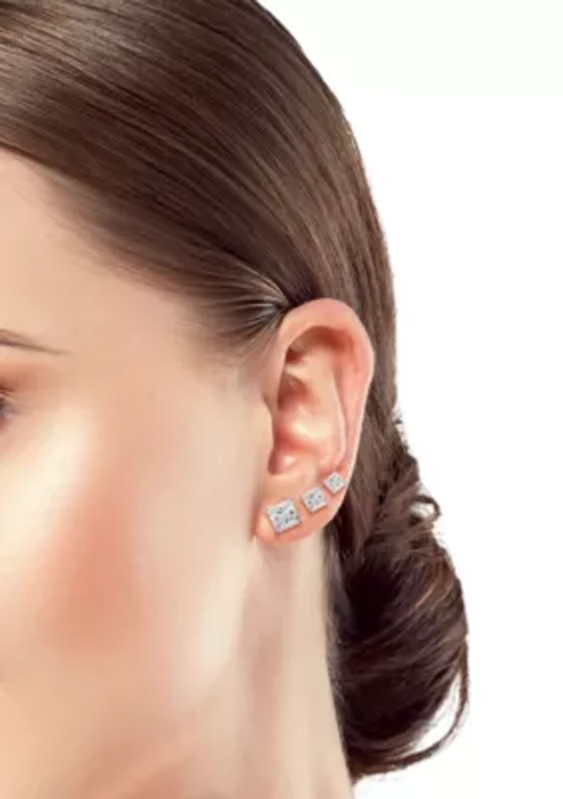 Sterling Silver Square CZ Studs 3 Pair Set