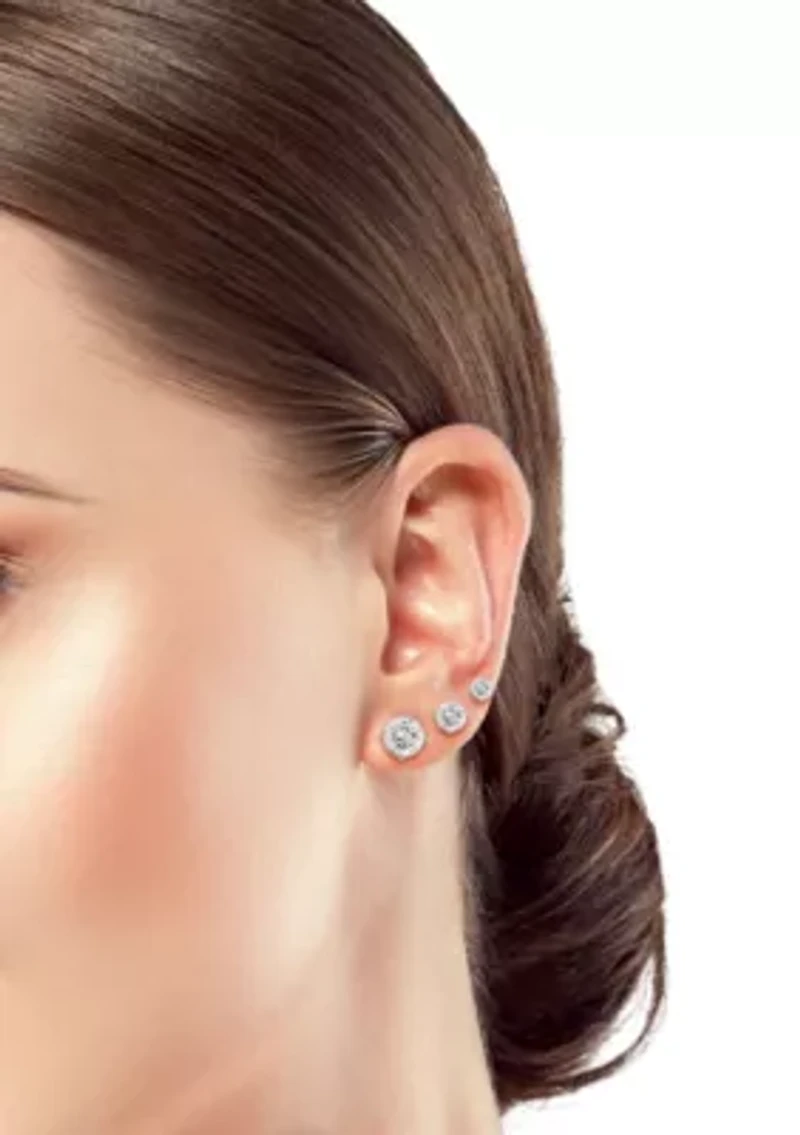 Sterling Silver Round CZ Studs 3 Pair Set