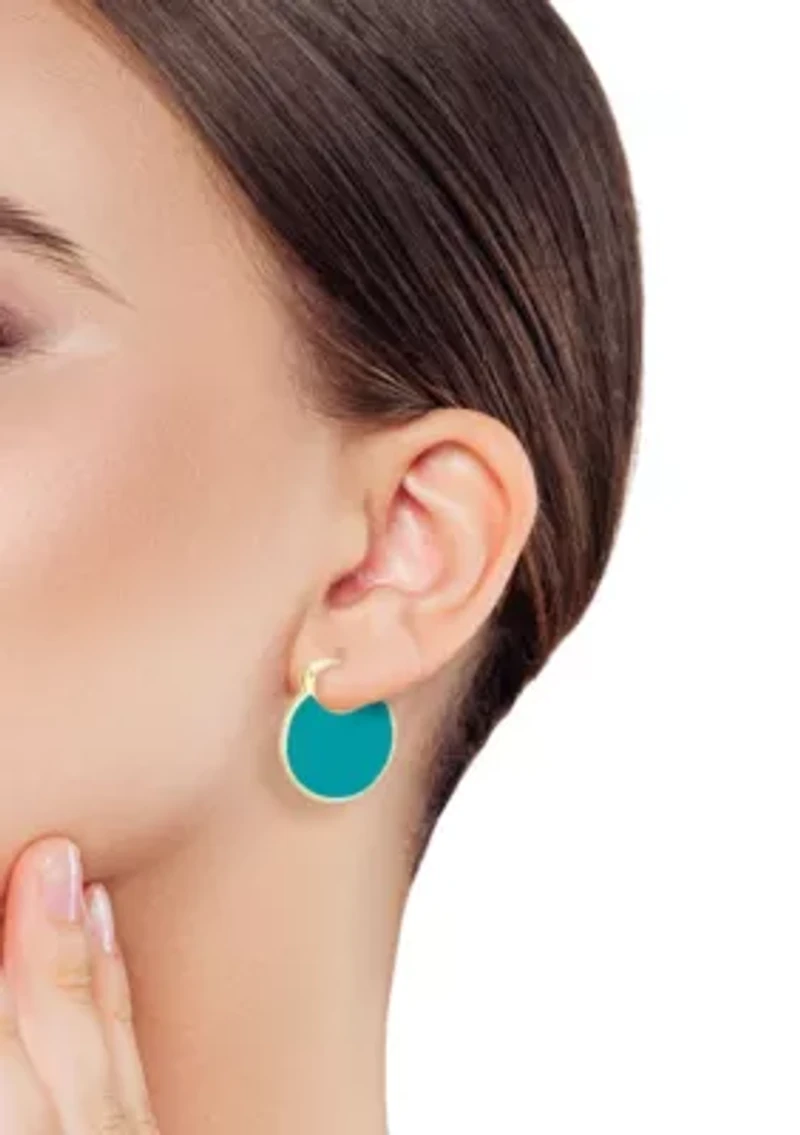 14K Gold Over Sterling Silver Enamel Hoop Earrings