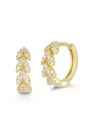 Sterling Silver Cubic Zirconia Leaf Huggie Hoop Earrings