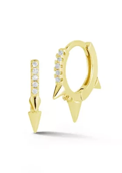 Sterling Silver Pave Spike Huggie Hoop Earrings