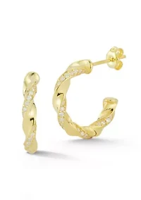 Sterling Silver CZ Twist Hoop Earrings