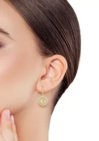 Sterling Silver Cubic Zirconia Coin Charm Huggie Hoop Earrings