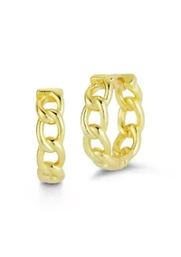 Sterling Silver Curb Chain Huggie Hoop Earrings