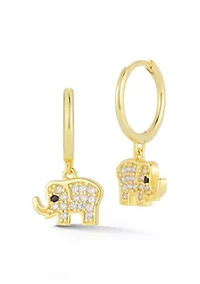 Sterling Silver CZ Elephant Charm Huggie Hoop Earrings