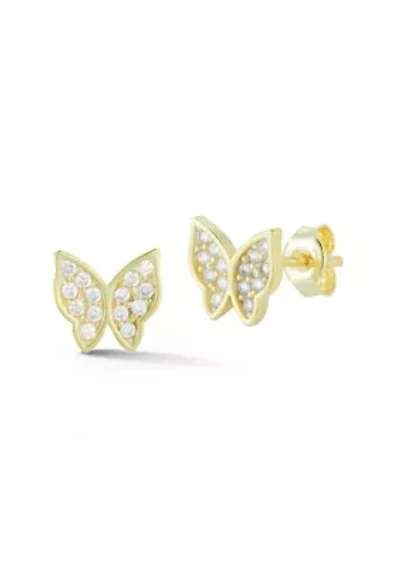 Sterling Silver Cubic Zirconia Dainty Butterfly Stud Earrings