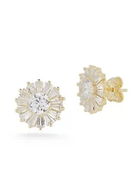 Sterling Silver CZ Cluster Stud Earrings