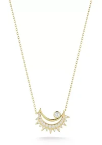 Sterling Silver CZ Spiky Moon Pendant Necklace