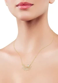 Sterling Silver CZ Spiky Moon Pendant Necklace