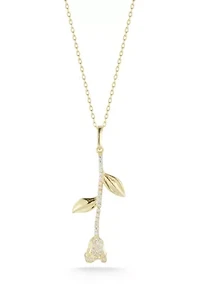 Sterling Silver CZ Hanging Rose Pendant Neclace