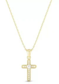 Sterling Silver Cubic Zirconia Dainty Cross Pendant Necklace