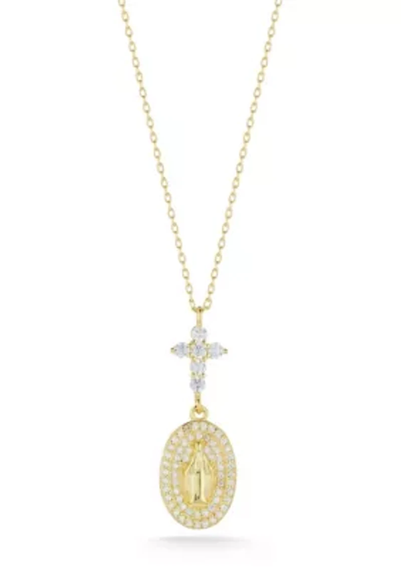 Sterling Silver Pave Mary Pendant Necklace