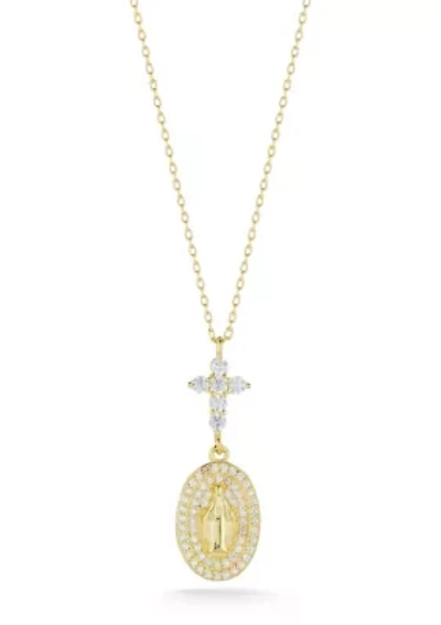 Sterling Silver Pave Mary Pendant Necklace