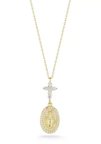 Sterling Silver Pave Mary Pendant Necklace