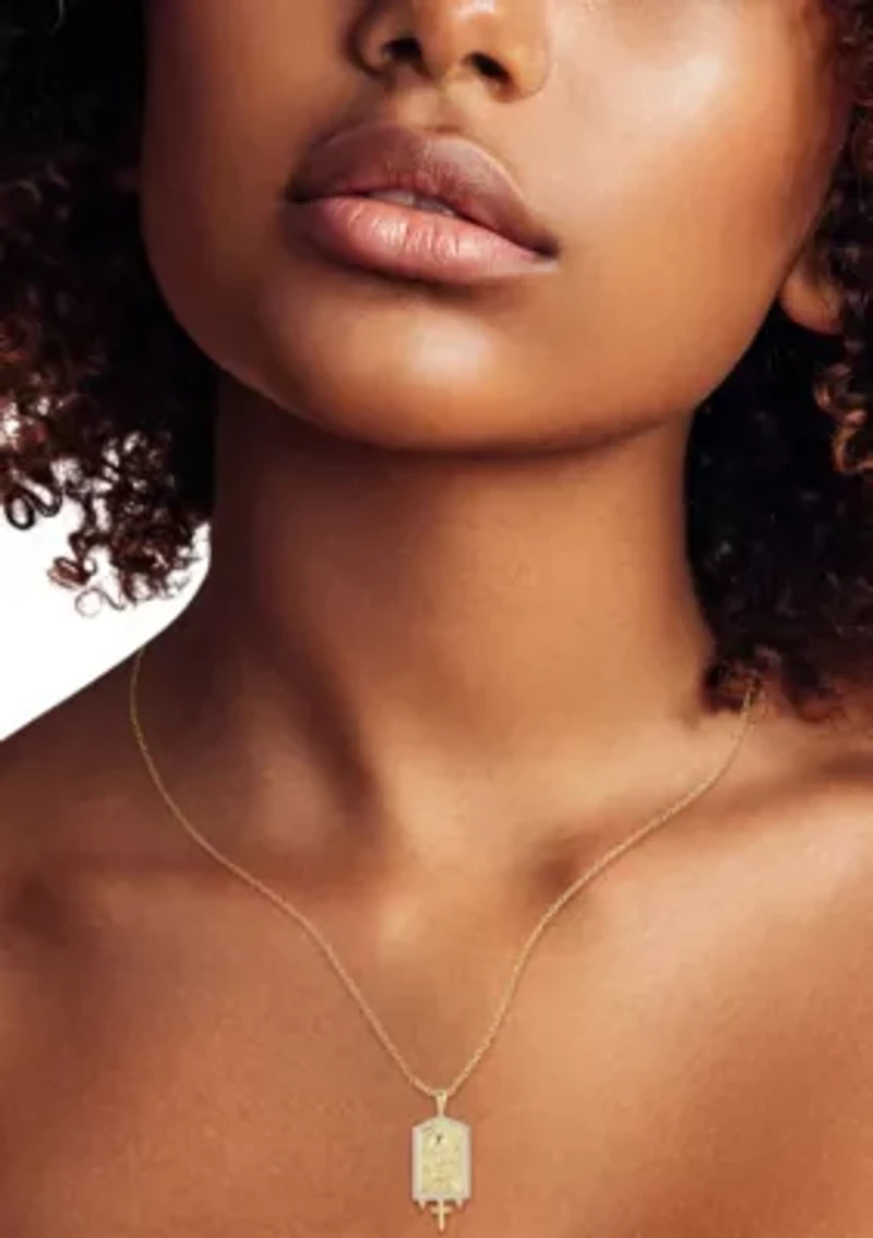 Sterling Silver CZ Religious Frame Pendant Necklace