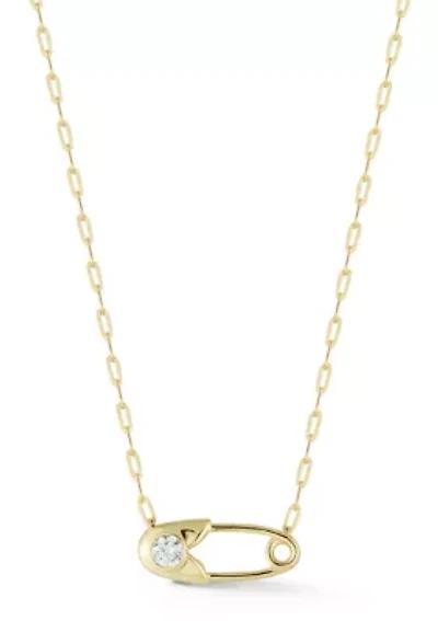 Sterling Silver CZ Safety Pin Pendant Necklace