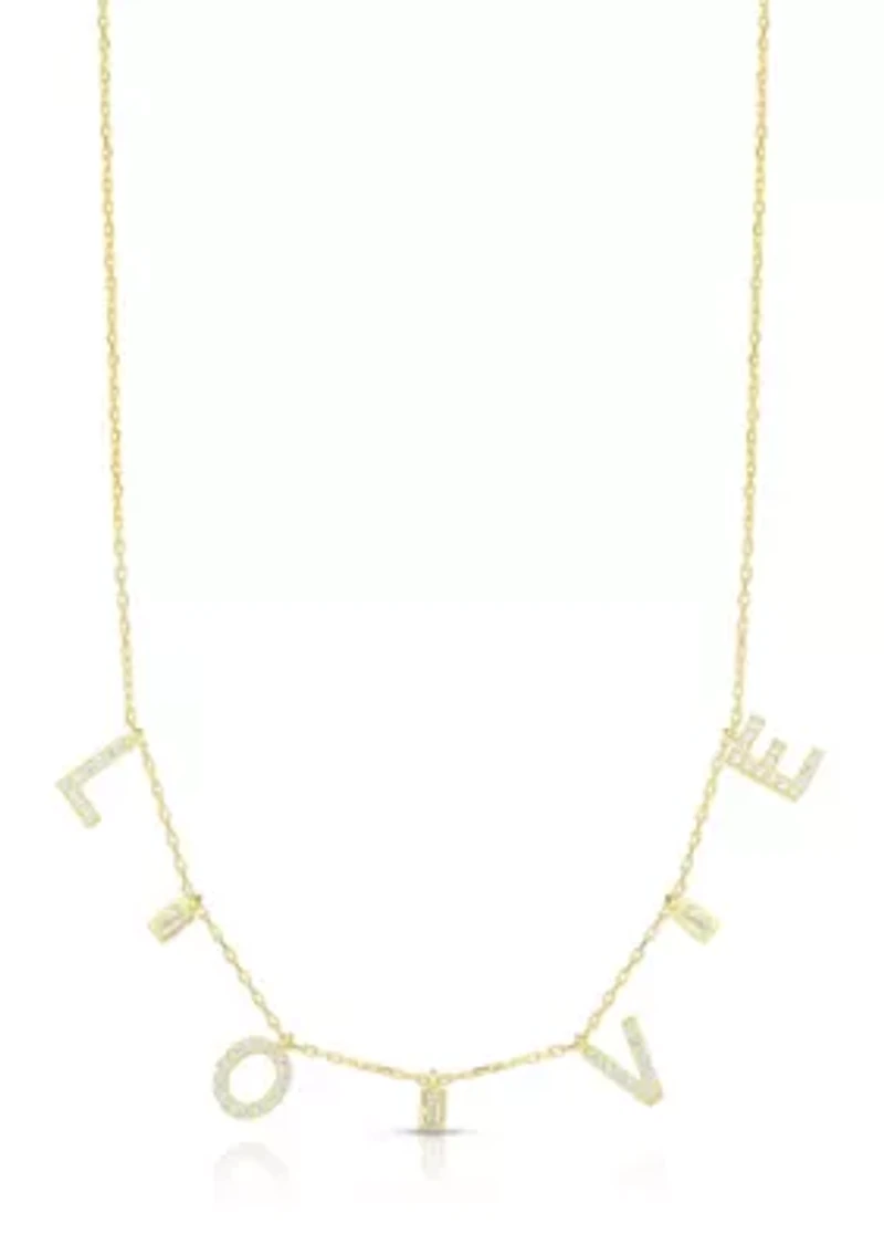 Sterling Silver Cubic Zirconia "Love" Charm Necklace