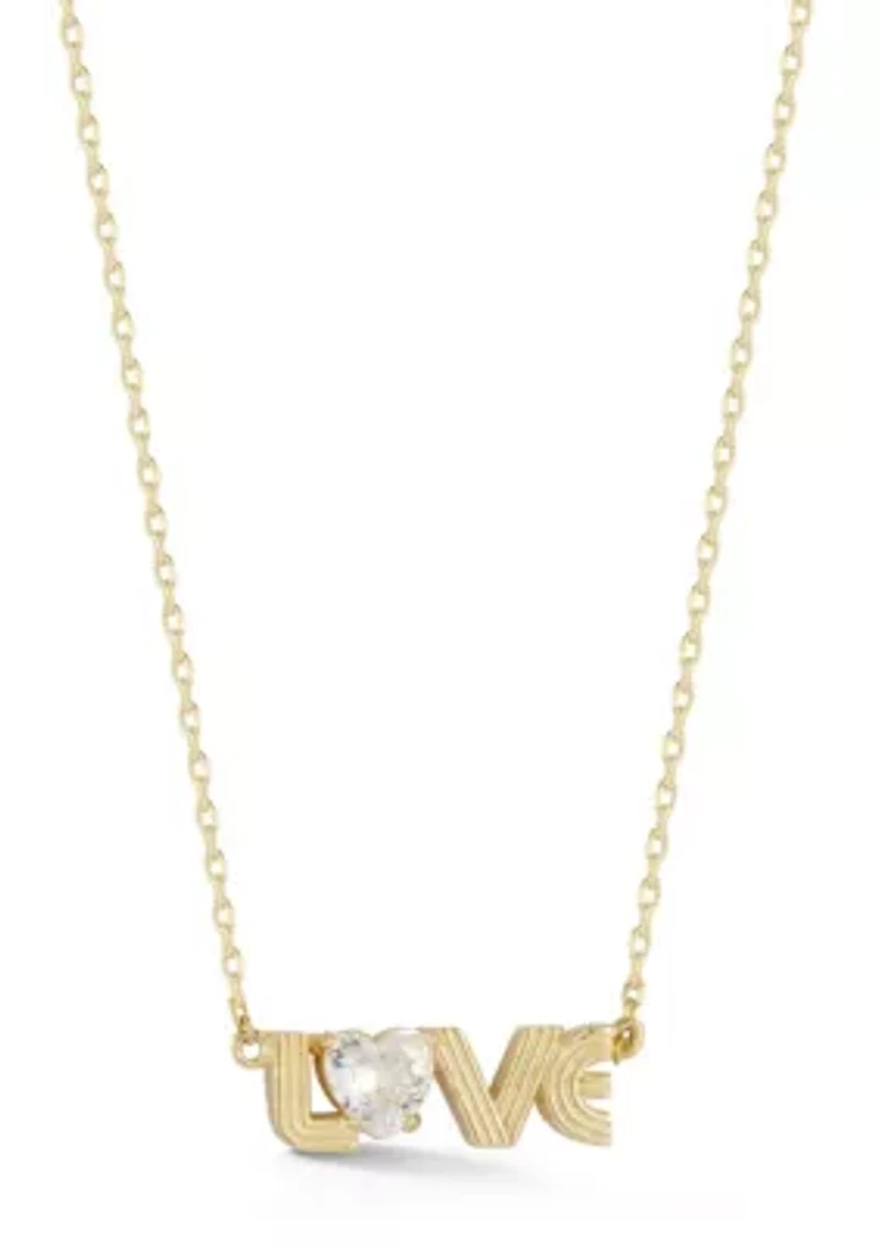 Sterling Silver Heart CZ "Love" Pendant Necklace