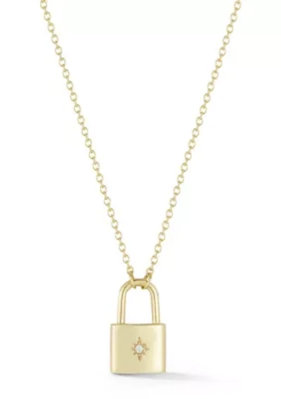 Sterling Silver CZ Padlock Pendant Necklace