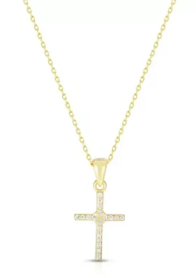 Sterling Silver Pave Dainty Cross Pendant Necklace