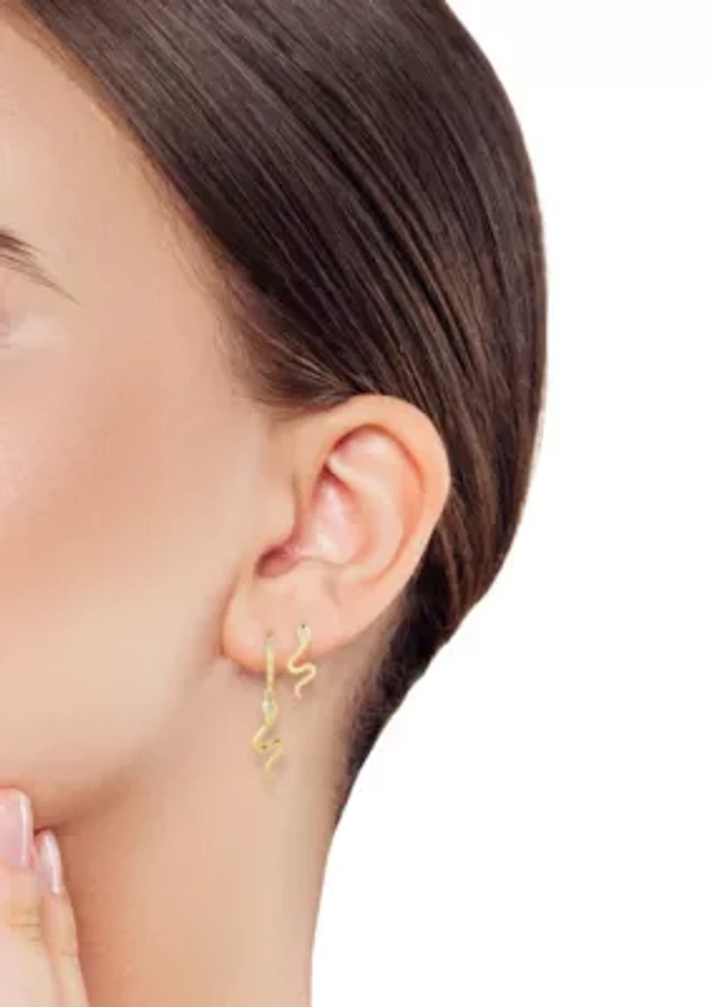 Sterling Silver Cubic Zirconia Snake Earrings 2 Pair Set