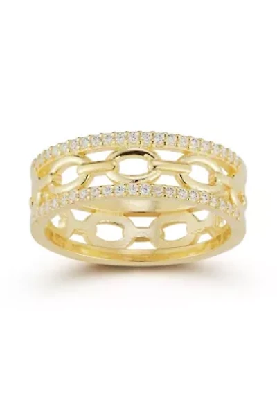 Sterling Silver Cubic Zirconia Oval Link Band Ring