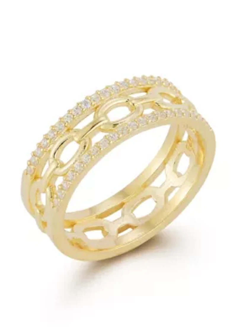 Sterling Silver Cubic Zirconia Oval Link Band Ring