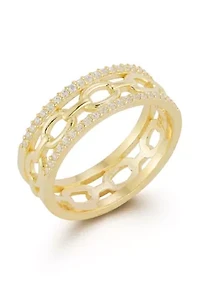 Sterling Silver Cubic Zirconia Oval Link Band Ring