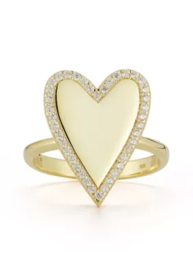 Sterling Silver Cubic Zirconia Halo Heart Signet Ring