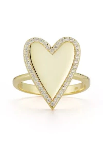 Sterling Silver Cubic Zirconia Halo Heart Signet Ring