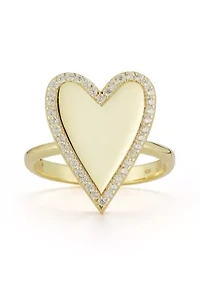 Sterling Silver Cubic Zirconia Halo Heart Signet Ring