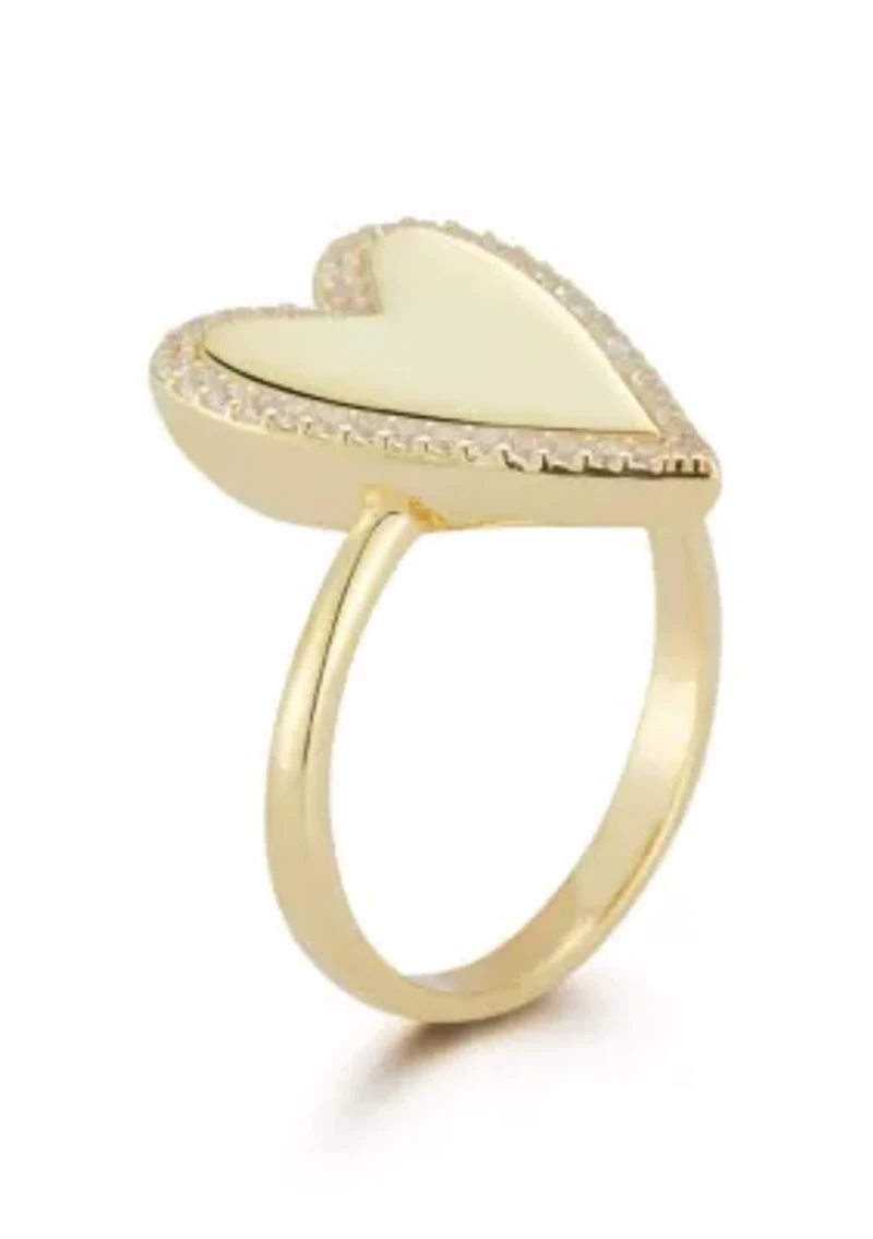 Sterling Silver Cubic Zirconia Halo Heart Signet Ring