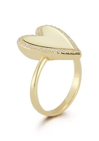 Sterling Silver Cubic Zirconia Halo Heart Signet Ring