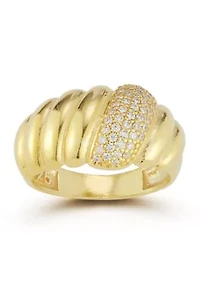 Sterling Silver Pave Crossiant Dome Ring