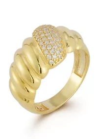 Sterling Silver Pave Crossiant Dome Ring