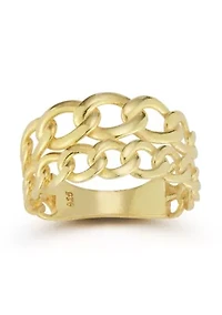 Sterling Silver Curb Chain Link Double Stacked Ring
