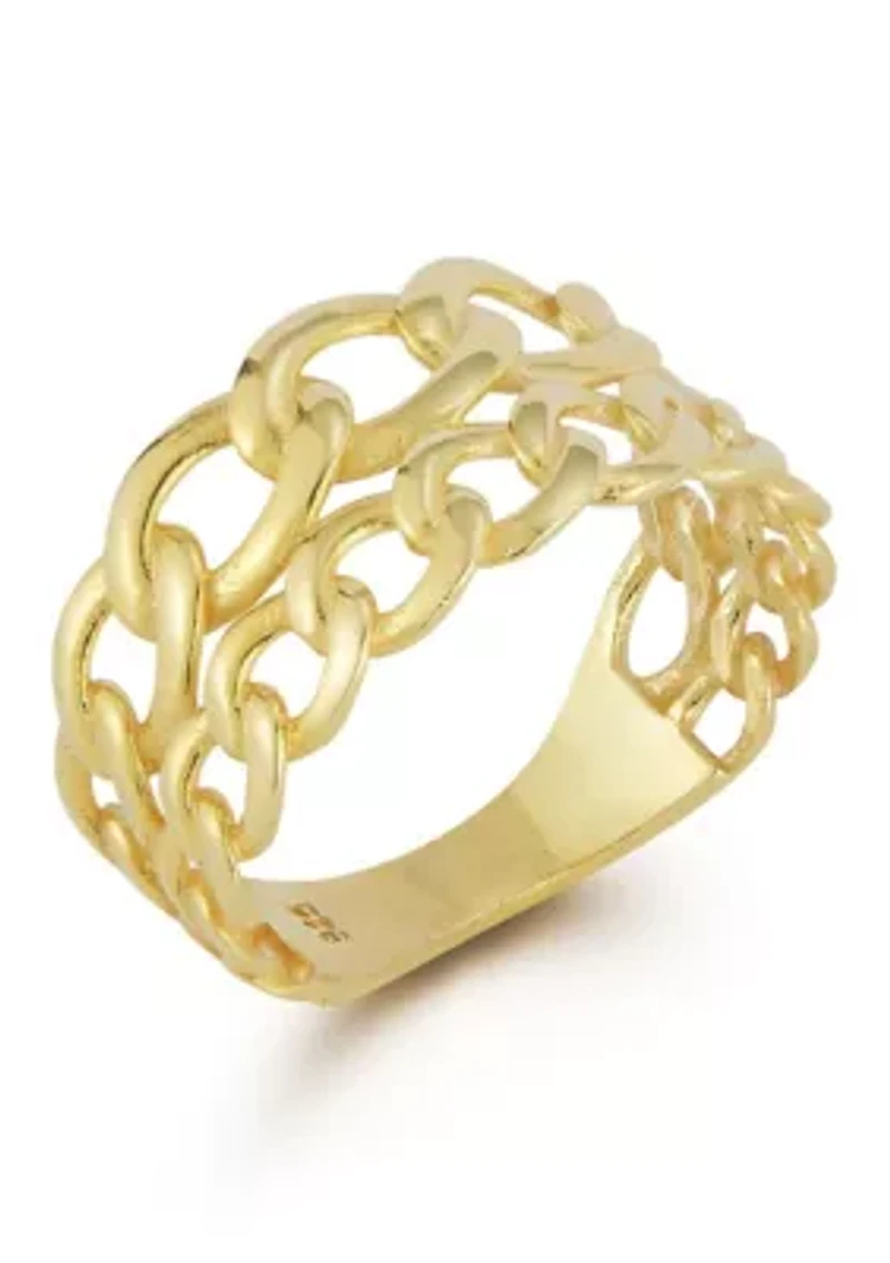 Sterling Silver Curb Chain Link Double Stacked Ring