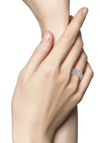 Sterling Silver Curb Chain Link Double Stacked Ring