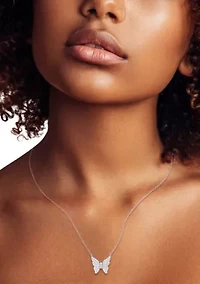 Sterling Silver Pave Butterfly Pendant Necklace