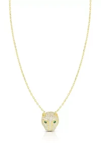 Sterling Silver CZ Panther Head Pendant Necklace