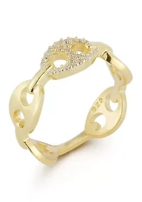 Sterling Silver Pave Circular Mariner Link Band Ring