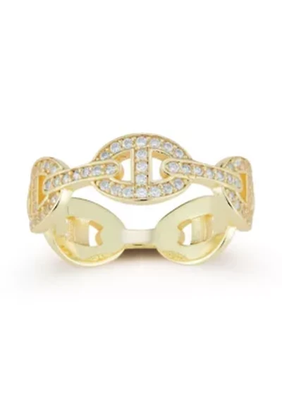 Sterling Silver Pave Mariner Link Band Ring