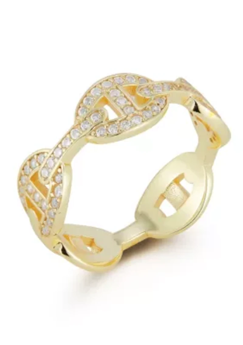 Sterling Silver Pave Mariner Link Band Ring