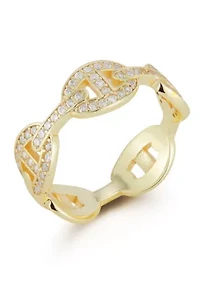 Sterling Silver Pave Mariner Link Band Ring