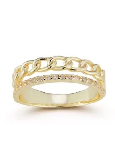 Sterling Silver Curb Chain and CZ Stacked Ring
